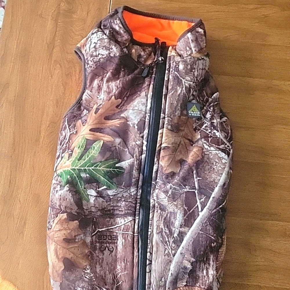 Camo/blaze orange fleece dog vest